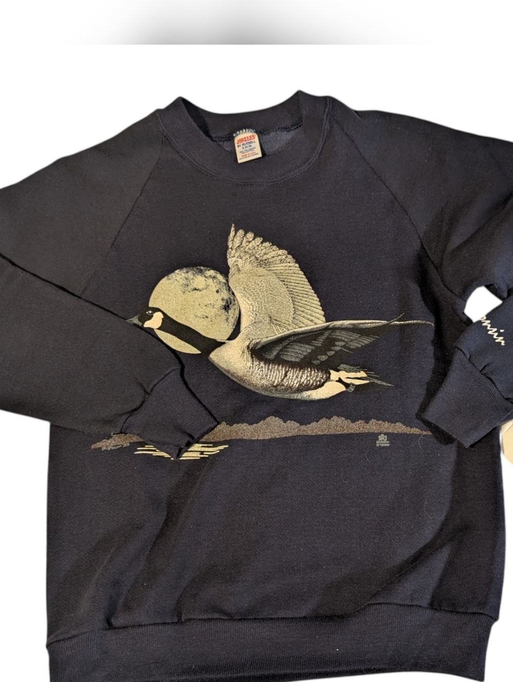 Vintage 90s Goose Art Graphic Navy Blue Crewneck Sweatshirt size small NWT Rare